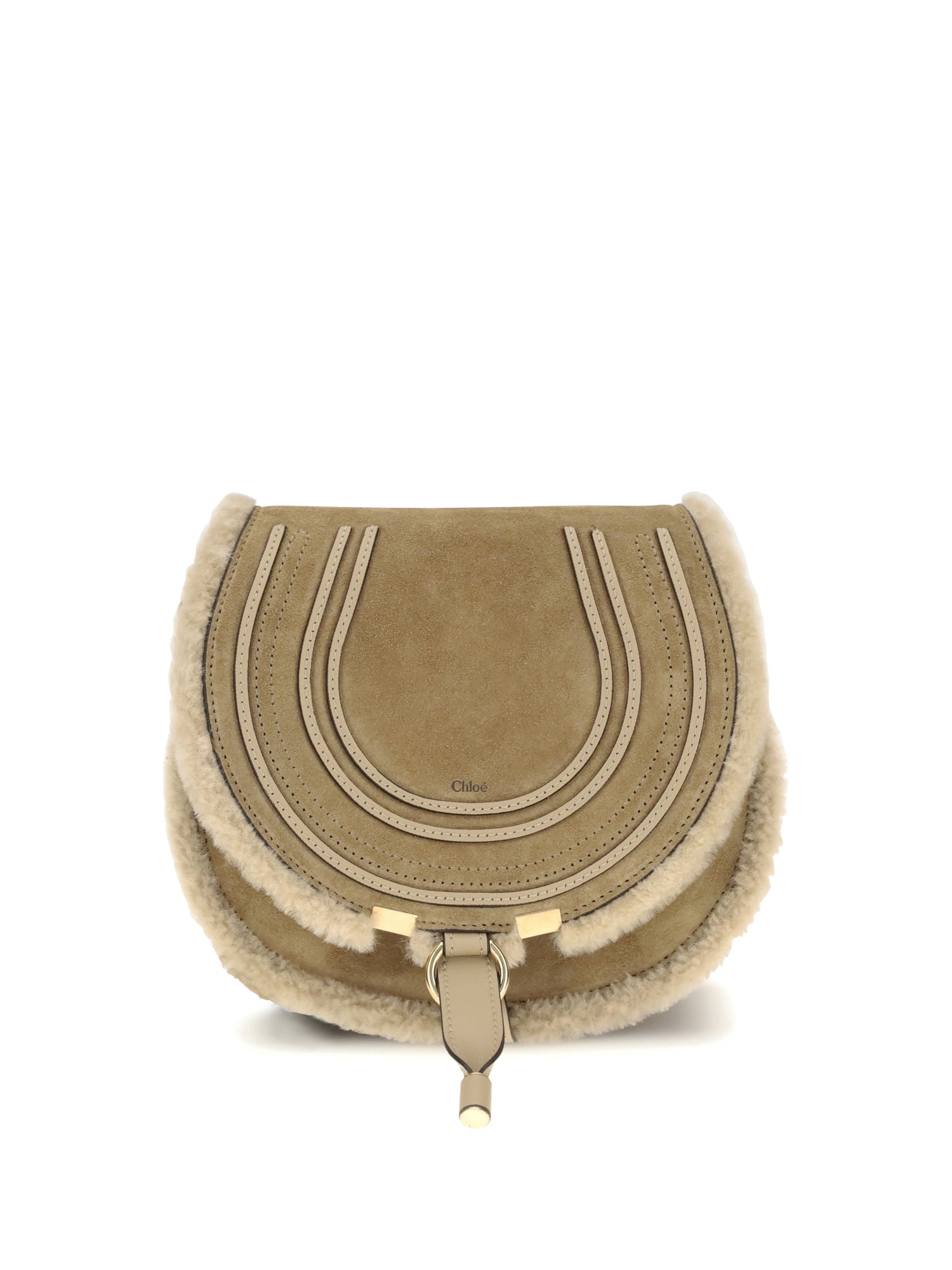 CHLOÉ OS small saddle marcie shoulder bag in suede and shearling