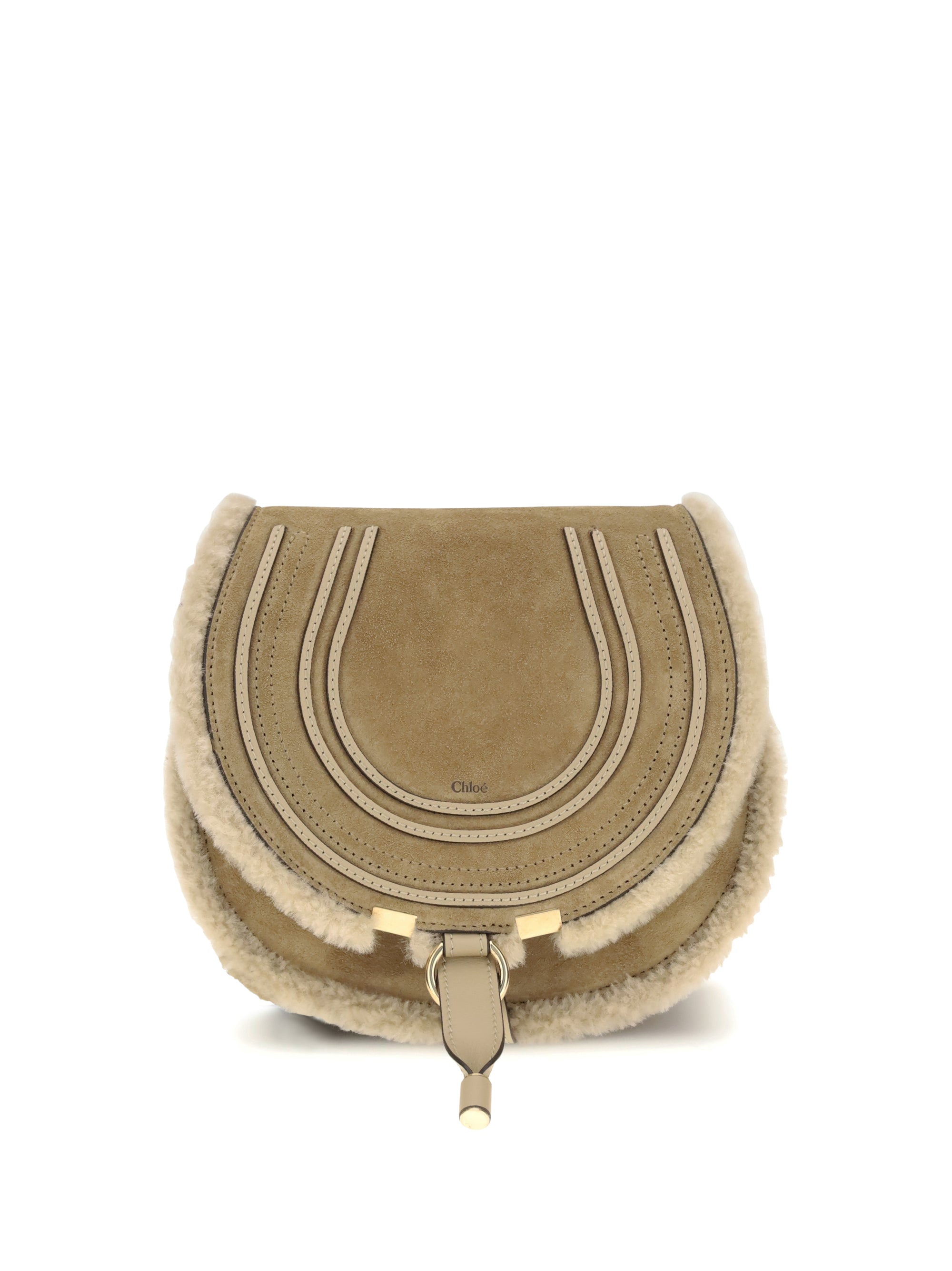 CHLOÉ OS small saddle marcie shoulder bag in suede and shearling