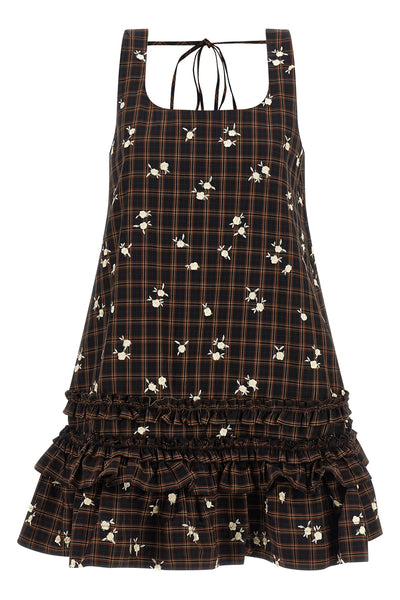 gannis check flower mini dress features a structured a-shaped silhouette
