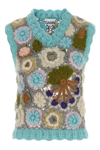 dreamy floral vest in mohair and crocheted wool blend