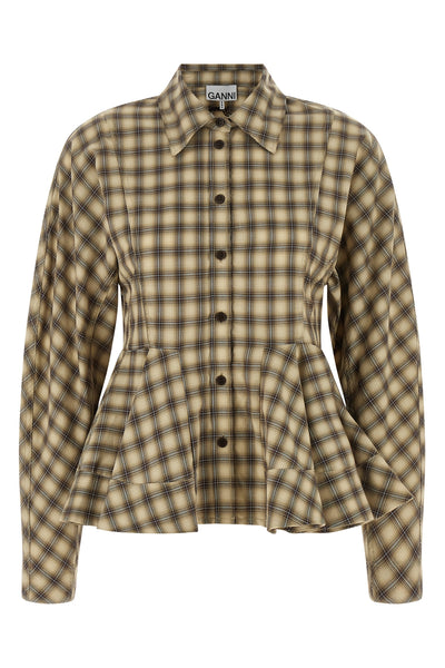 the check flannel peplum ganni shirt is made of pure cotton flannel