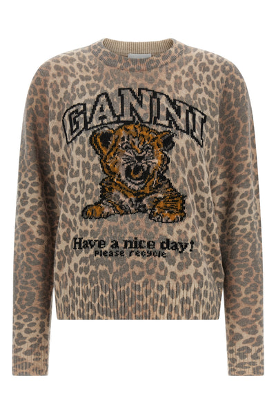 leopard print wool blend sweater