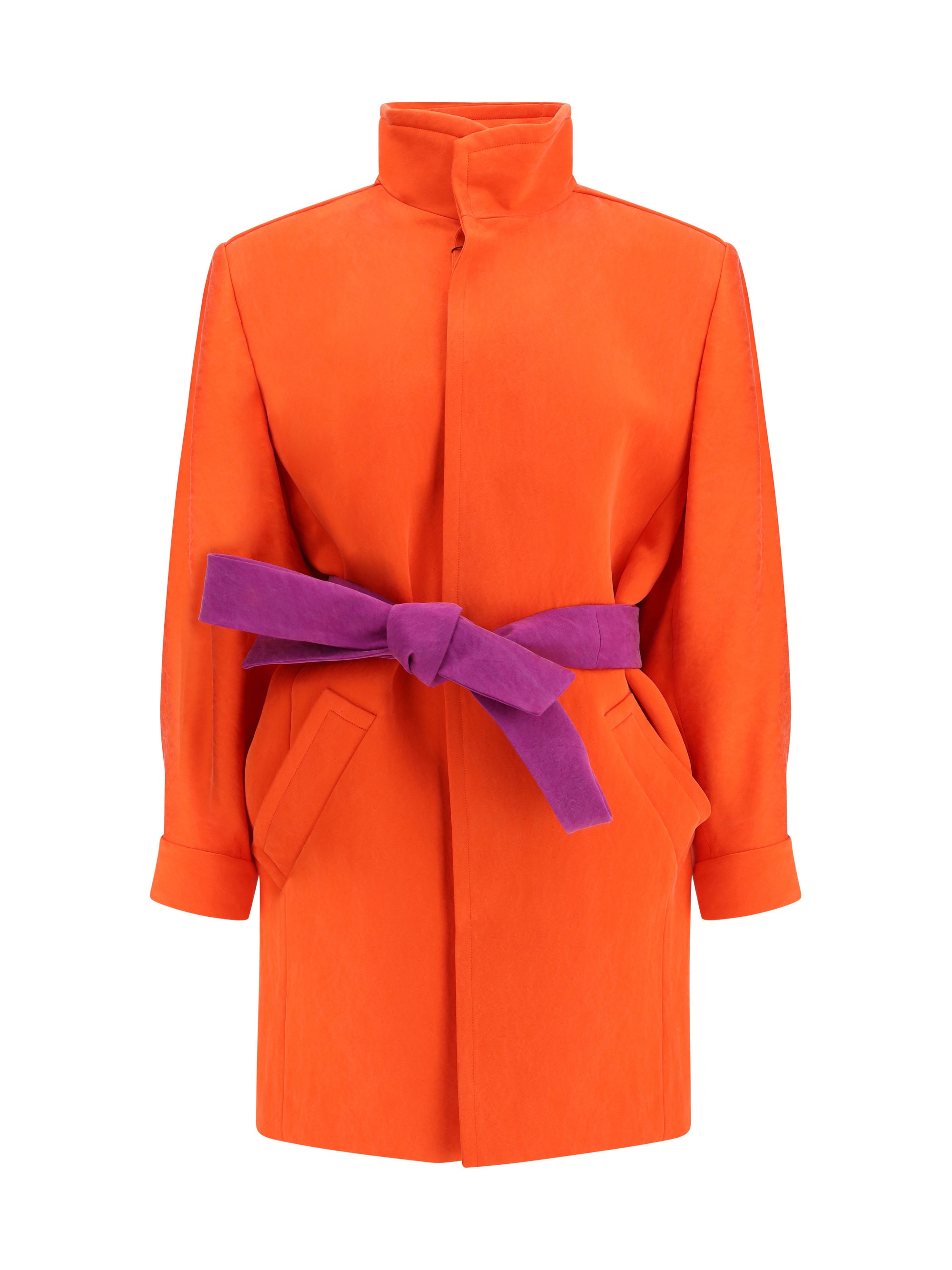 SAINT LAURENT 38 belted stonewashed silk satin coat