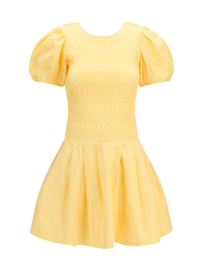 stretch cotton mini dress with balloon sleeves
