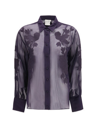 organza shirt with floral embroidery