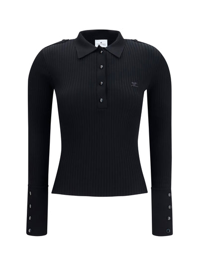 ribbed knit polo shirt