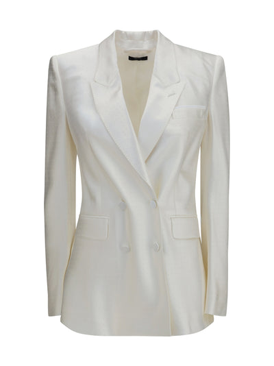 polka-dot satin double-breasted blazer