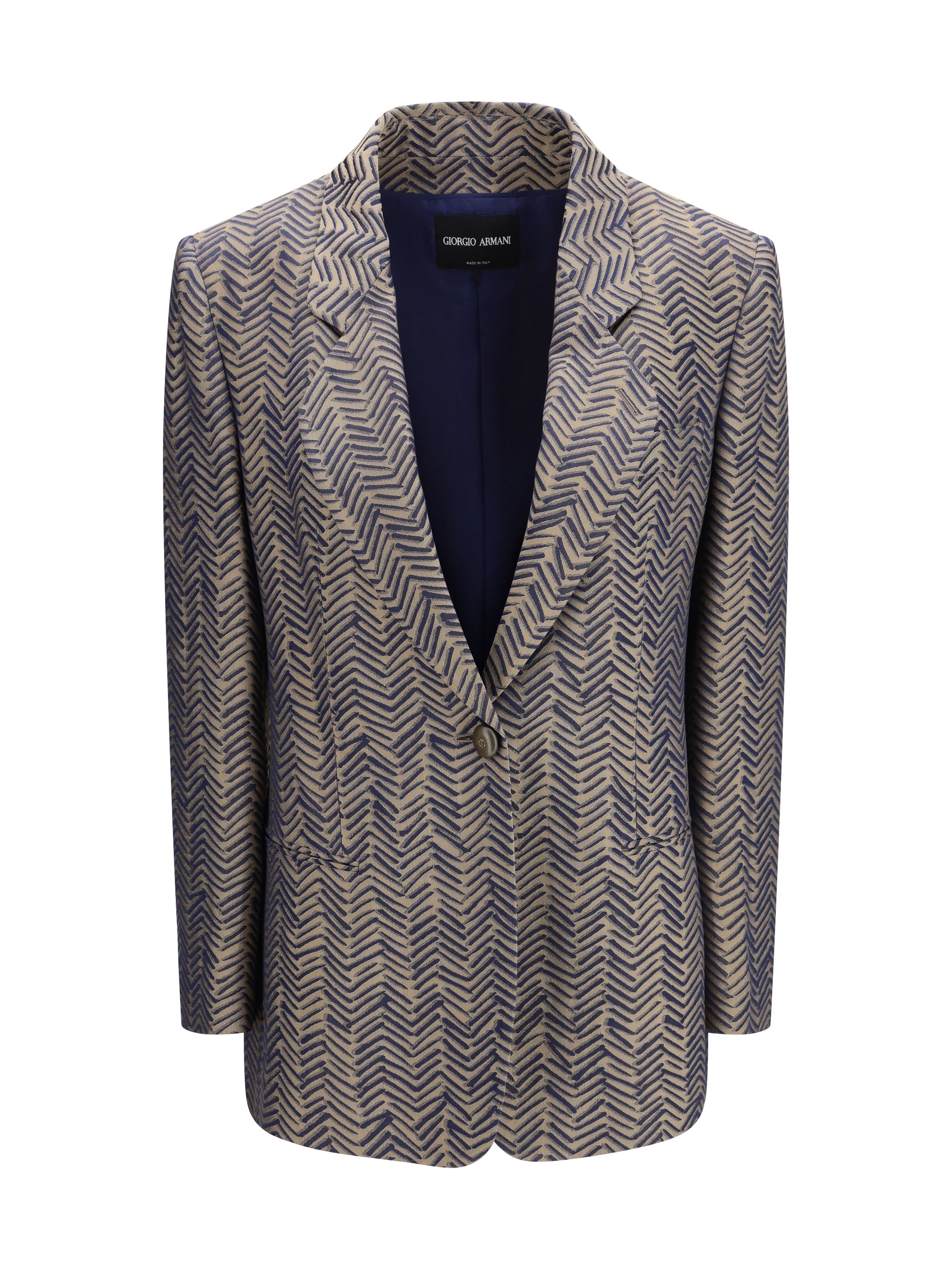 GIORGIO ARMANI 42 single-breasted jacket cchevron jacquard viscose