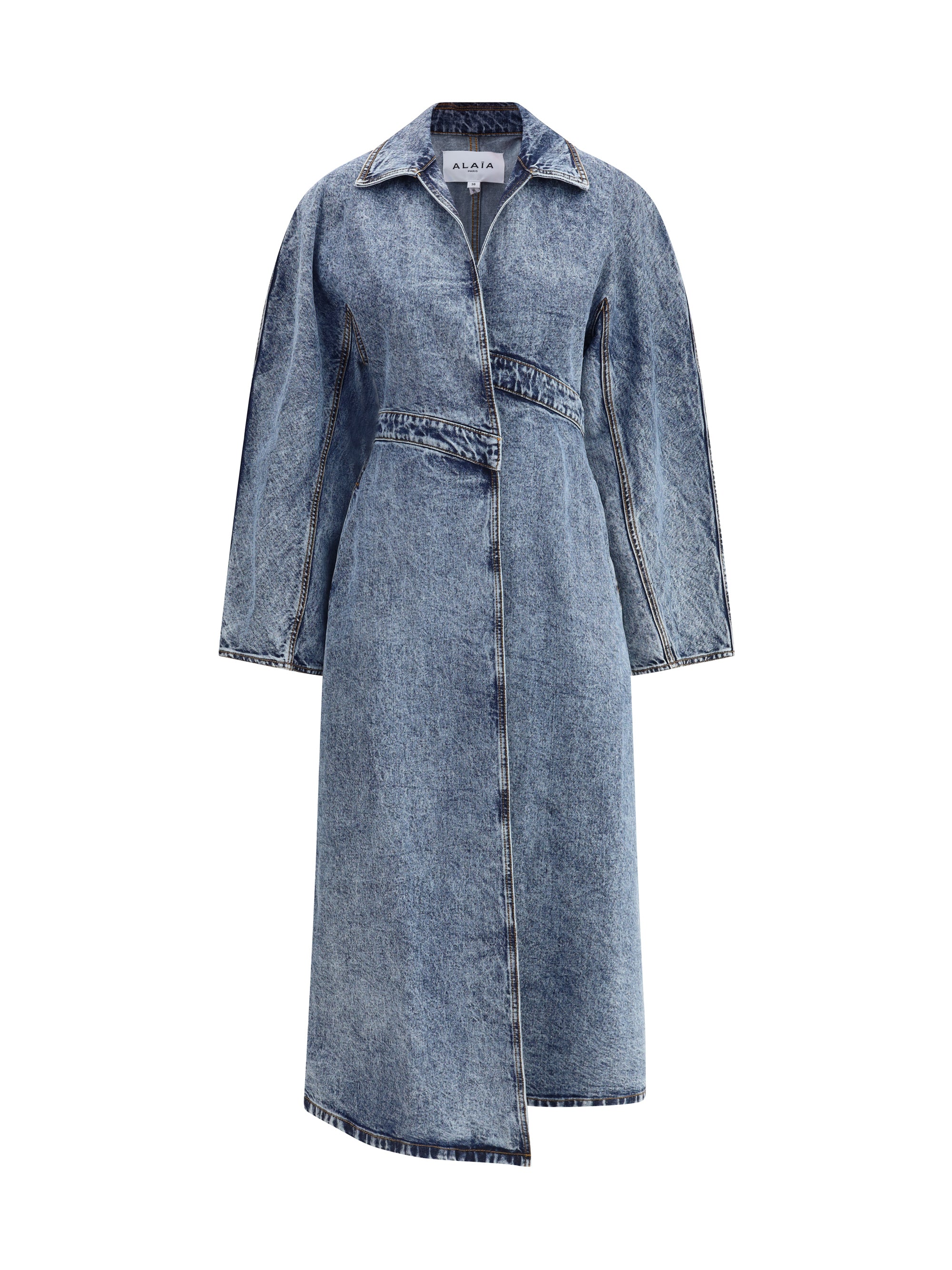 ALAIA 36 long denim spiral trench