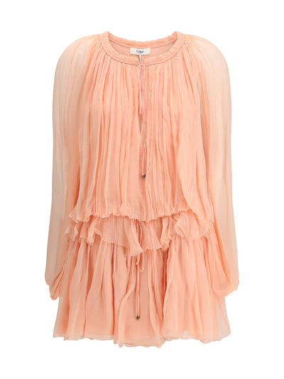 mini dress with cape in silk muslin