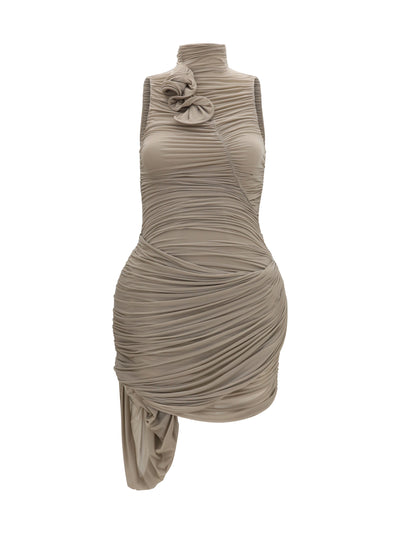 draped high-neck dress