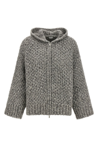 the peserico cardigan in fine alpaca blend is distinguished by a tricot processi