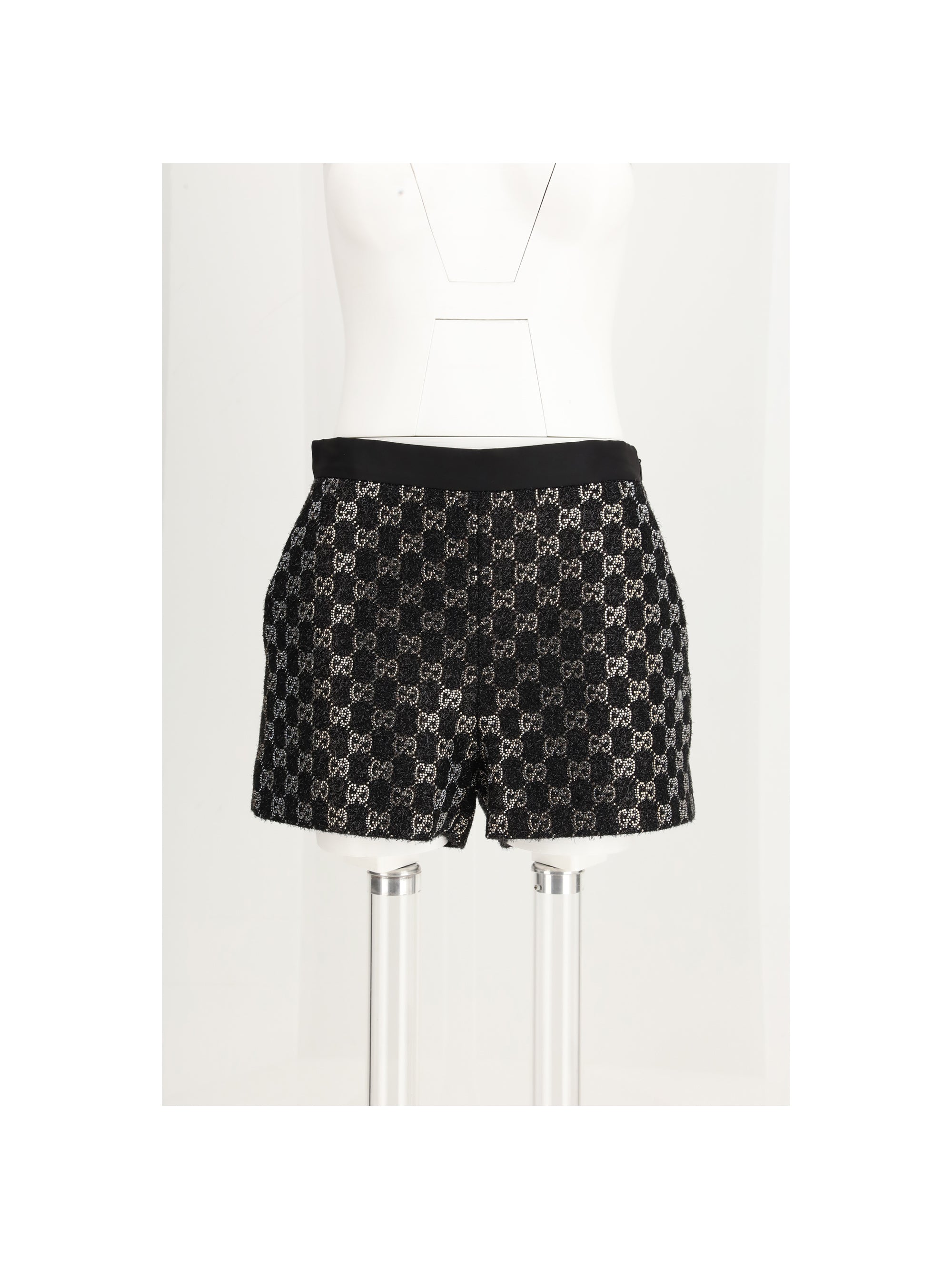 GUCCI 42 tweed wool lamé embroidered shorts