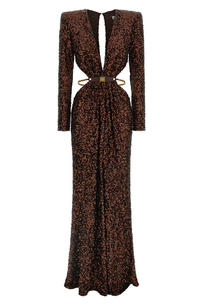 all-over sequined fabric red carpet dress
