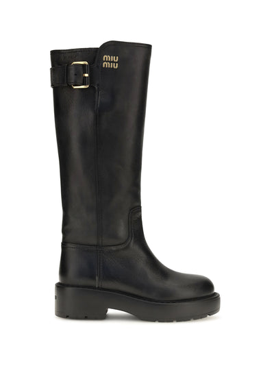leather knee-high boots with buckle detail
