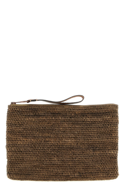 ampy crocheted raffia clutch bag