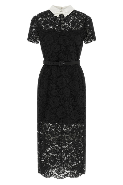 the self-portrait black lace contrast collar midi dress is constructed