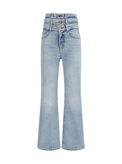 flared jeans with triple-layer waist detail