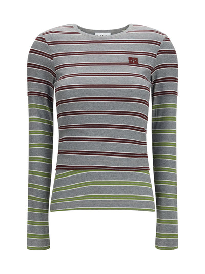 double-sleeve striped cotton t-shirt