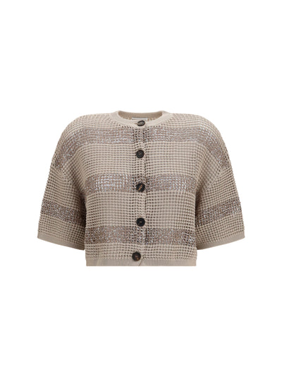 striped openwork cotton cardigan