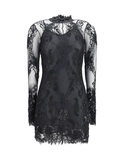 embroidered lace mini dress