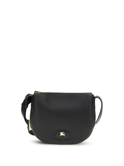 embossed leather shoulder bag with logo patch