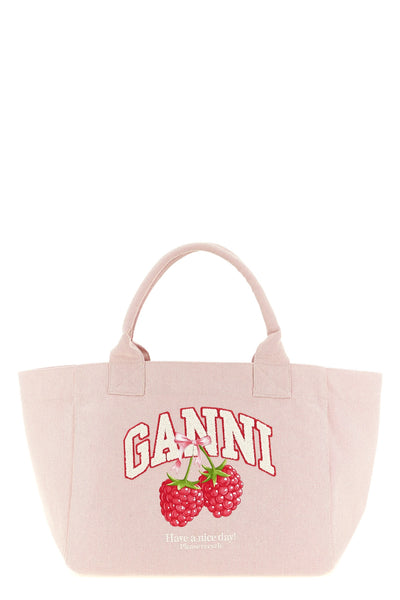 medium shopping bag in woven cotton canvas
