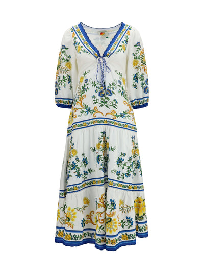 emily floral print midi dress with drawstring