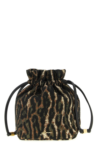 metallic bou bucket pouch in jacquard
