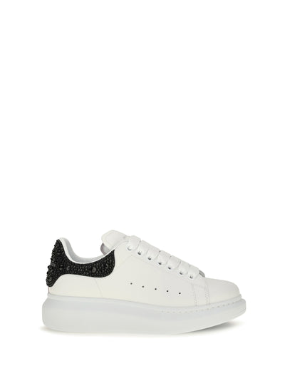 oversized sneakers with suede heel and crystal details