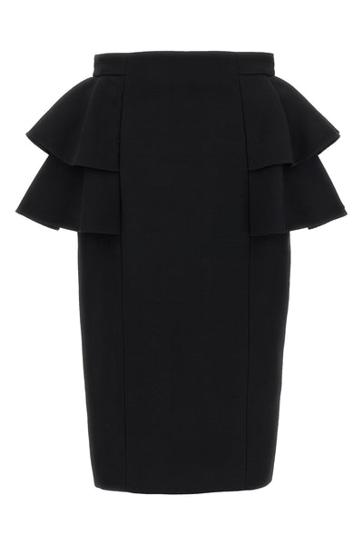 midi skirt in wool and silk blend crepe couture