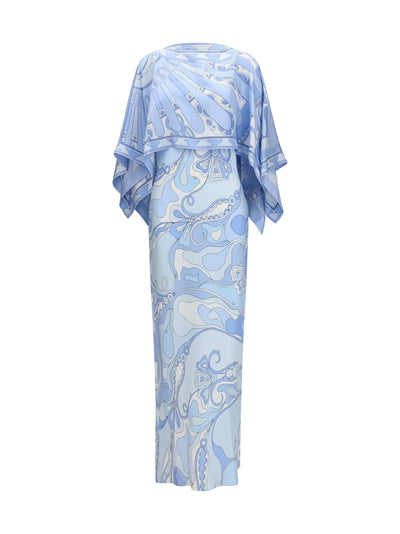 silk cape dress with orchidee and soleil prints