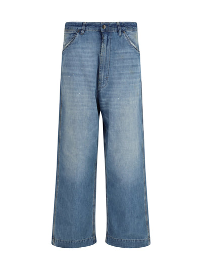 patchwork-detail wide leg jeans