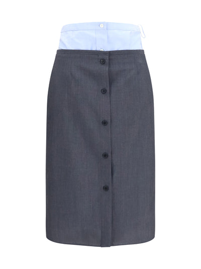 double-layer midi skirt in cotton and linen