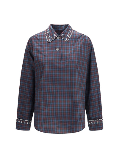 checked cotton shirt with embroidered details