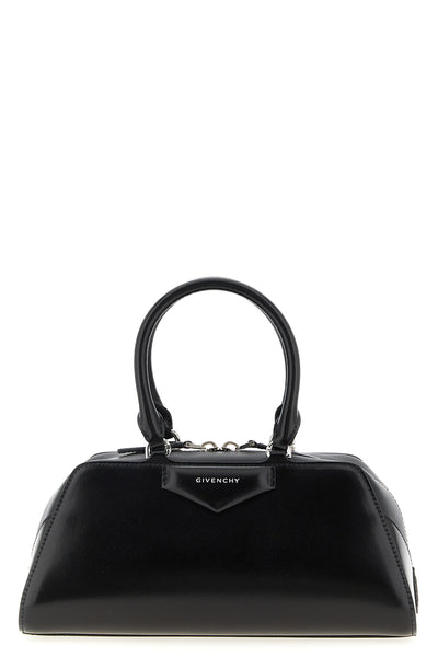 small antigona east-west box leather and shiny antigona cube handbag in long