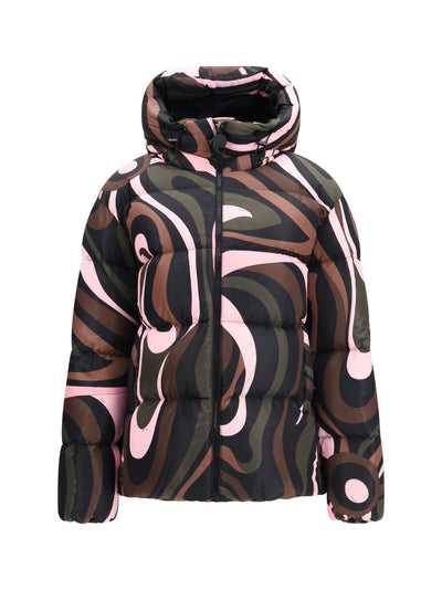 printed hooded puffer jacket