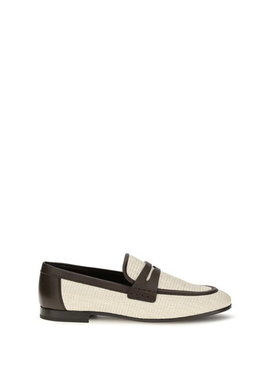 two-tone leather and raffia loafers