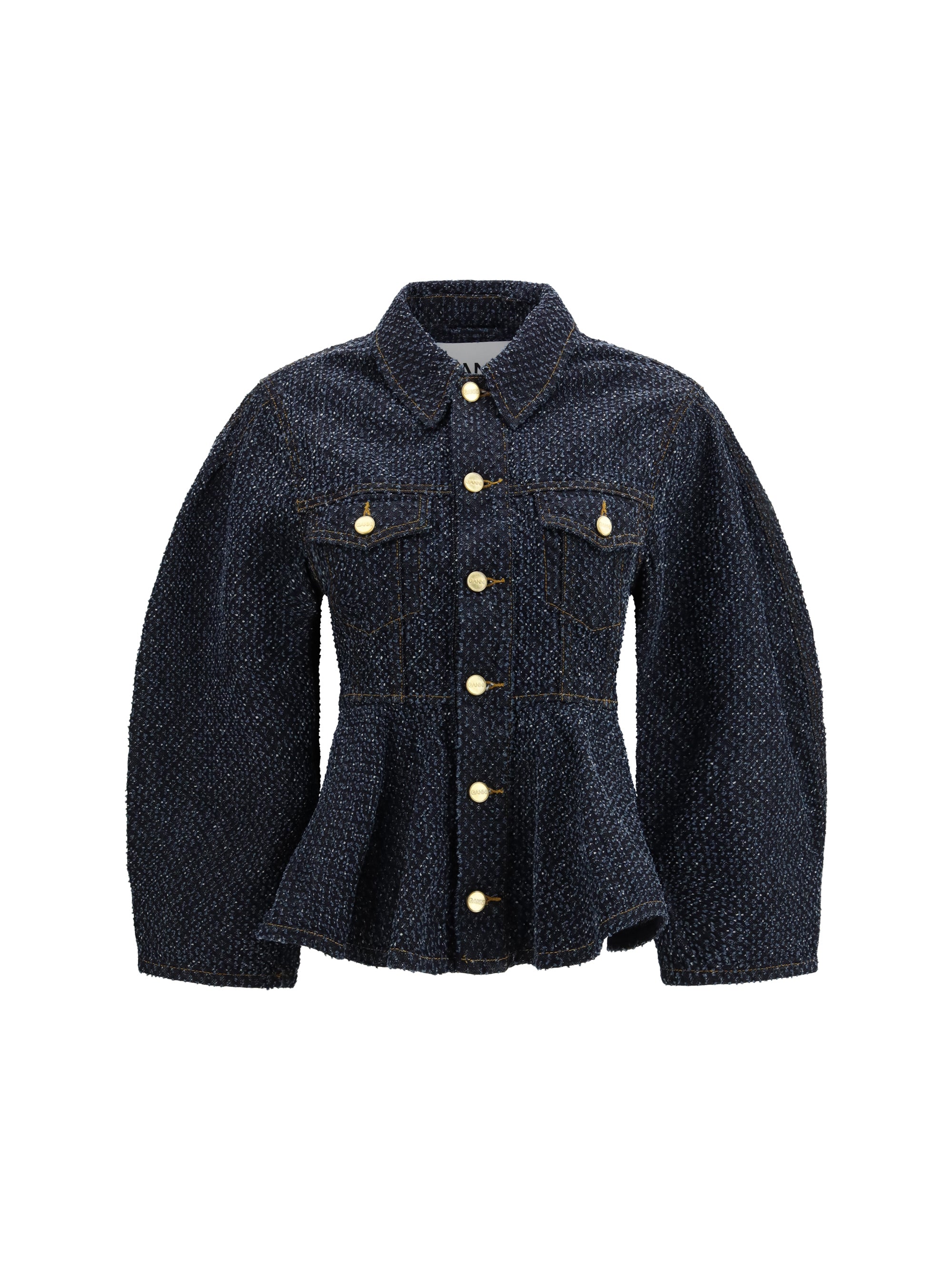 GANNI 36 tweed denim peplum jacket