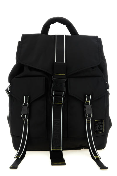 the ganni re-tech backpack is distinguished by a utilitarian construction decl