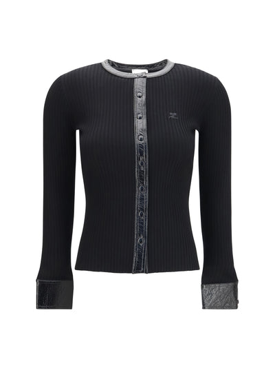 vinyl and knit cardigan