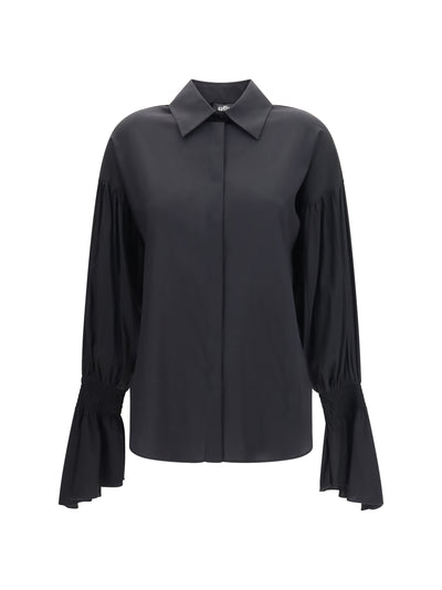 silk-blend shirt with bell sleeves