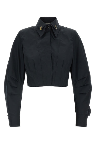 the elisabetta franchi cropped shirt redefines the codes of tailoring through a