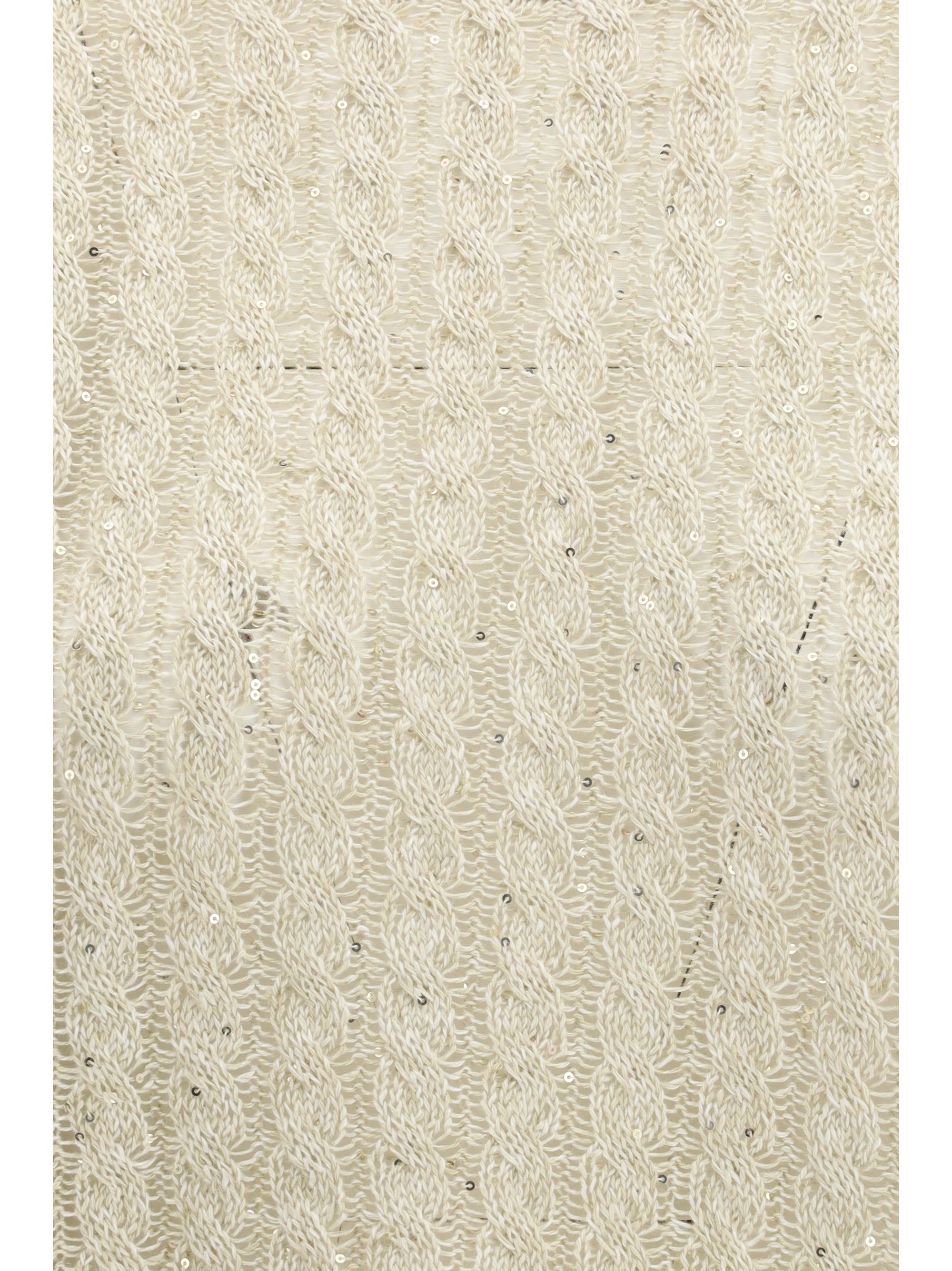 BRUNELLO CUCINELLI M dazzling cable linen sweater with openwork ribbing