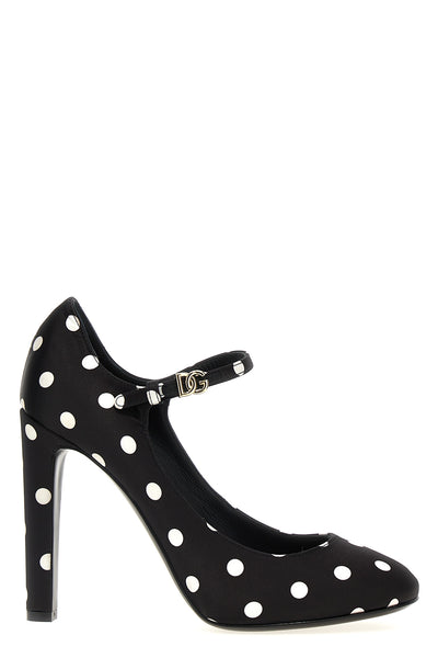 mary jane sharon pumps in polka dot print satin