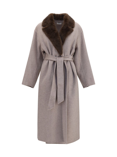 wool coat with fur collar and belt