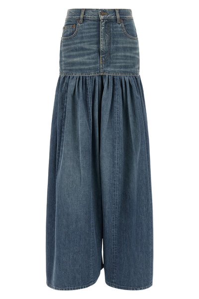 the chloé pure cotton denim trouser skirt redefines wardrobe volumes through a h