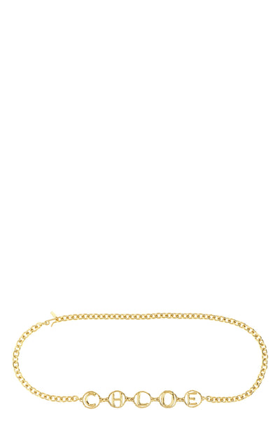 chloé script jewel belt in vintage gold brass