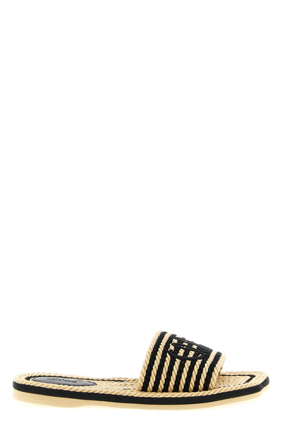 chloé sand hand-woven two-tone rope sabots