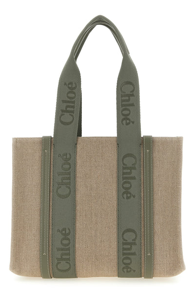 medium woody shopping bag in linen canvas
